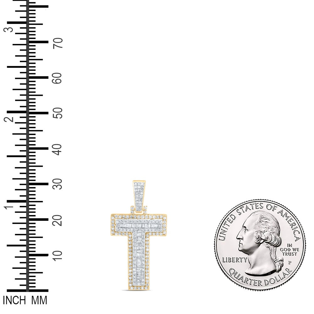 0.64 Ctw Natural Diamond Block Letter Initial T Pendant in 10k Yellow Gold