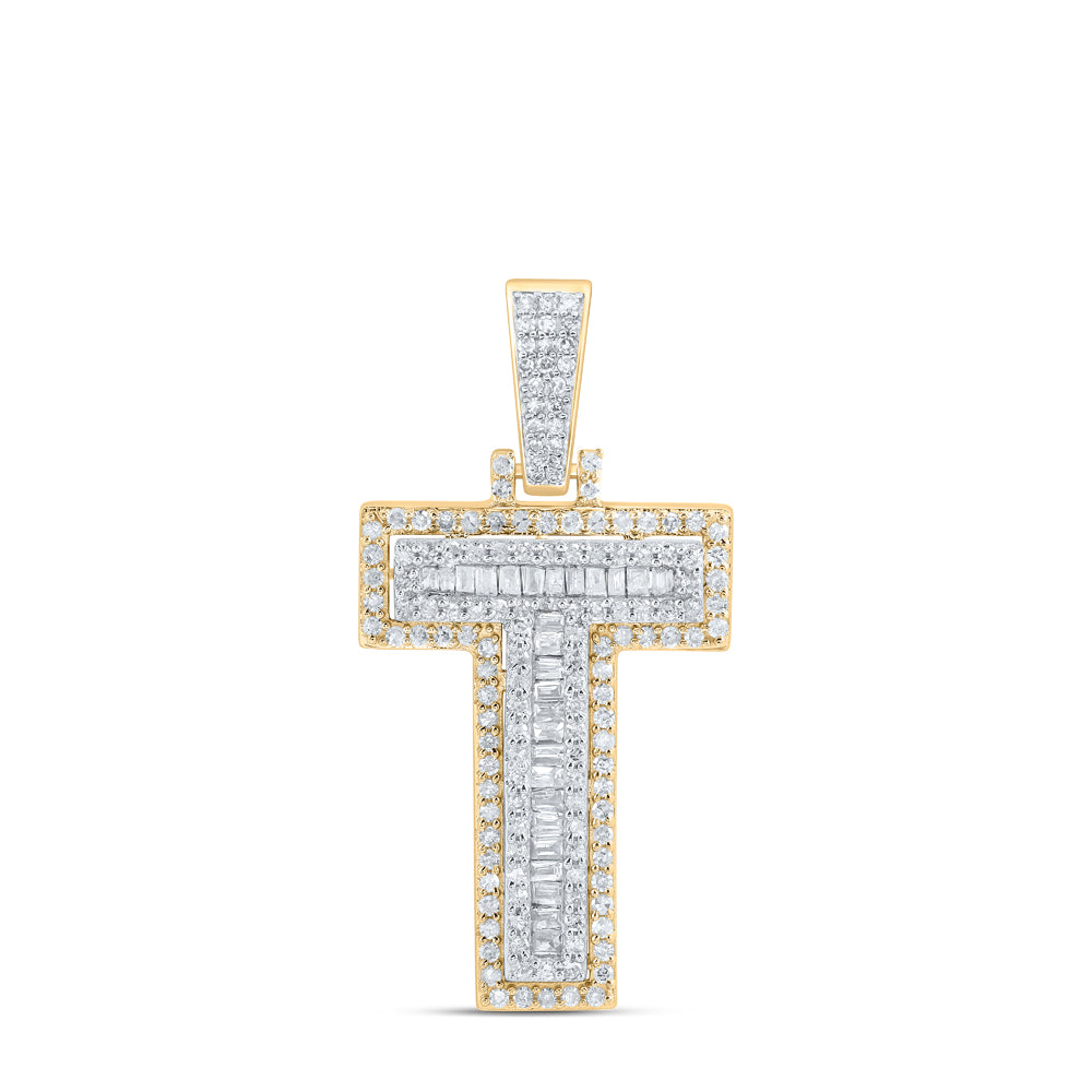 0.64 Ctw Natural Diamond Block Letter Initial T Pendant in 10k Yellow Gold