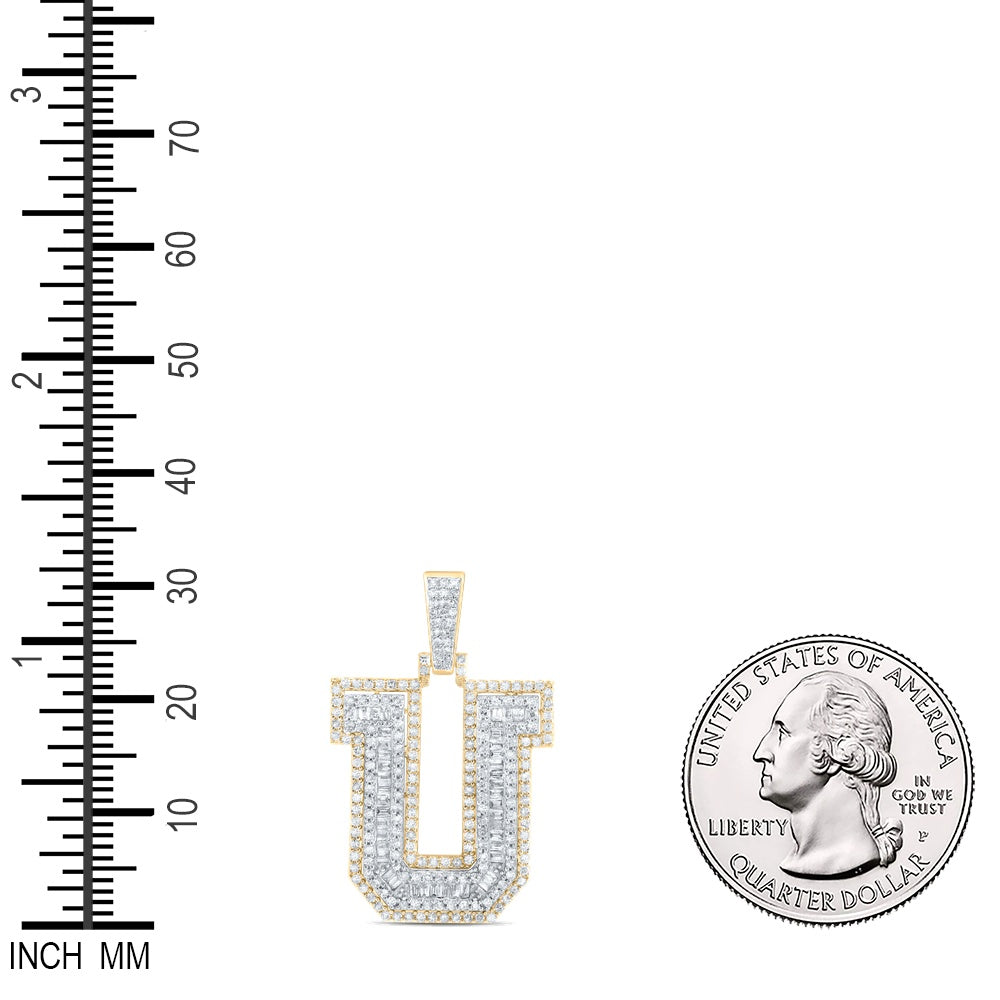 0.93 Ctw Natural Diamond Hiphop Initial Letter U Pendant in 10k Yellow Gold