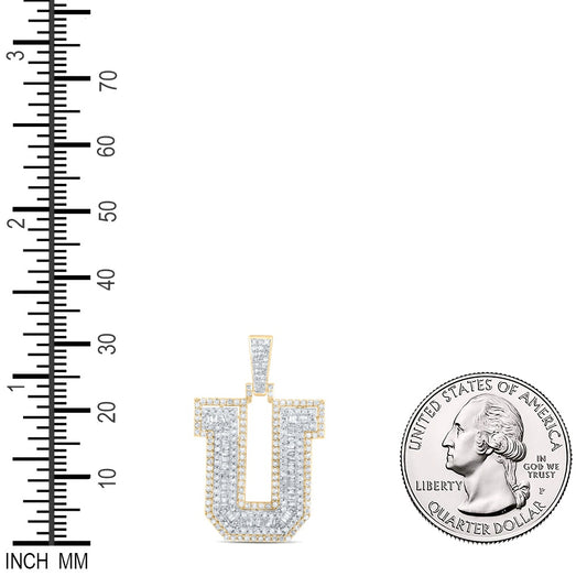 0.93 Ctw Natural Diamond Hiphop Initial Letter U Pendant in 10k Yellow Gold