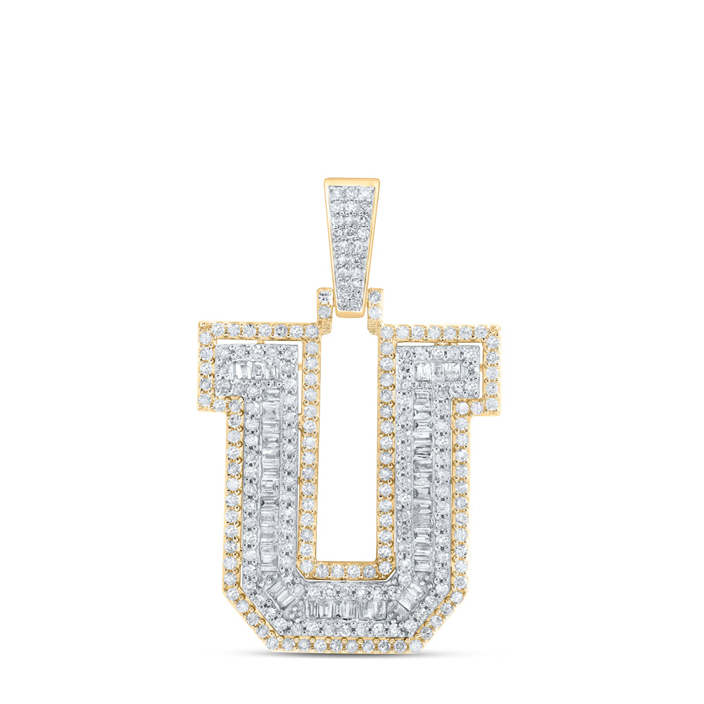 0.93 Ctw Natural Diamond Hiphop Initial Letter U Pendant in 10k Yellow Gold