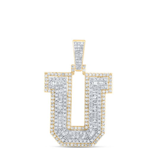 0.93 Ctw Natural Diamond Hiphop Initial Letter U Pendant in 10k Yellow Gold
