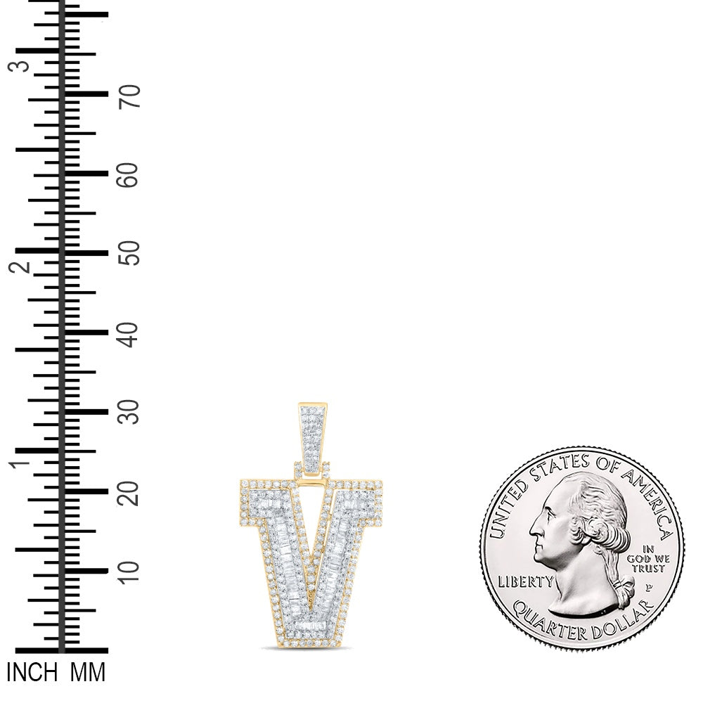 0.88 Ctw Natural Diamond Hiphop Initial Letter V Pendant in 10k Yellow Gold