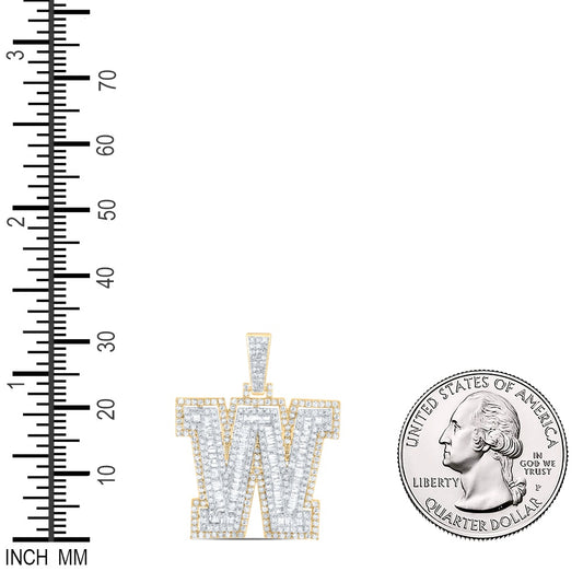 1.43 Ctw Natural Diamond Hiphop Initial Letter W Pendant in 10k Yellow Gold