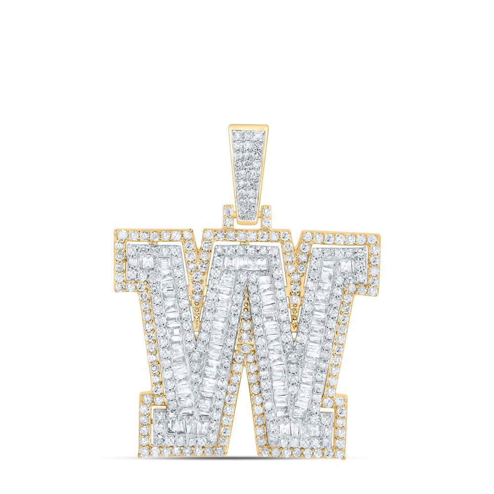 1.43 Ctw Natural Diamond Hiphop Initial Letter W Pendant in 10k Yellow Gold