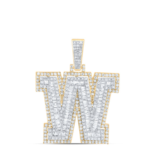 1.43 Ctw Natural Diamond Hiphop Initial Letter W Pendant in 10k Yellow Gold