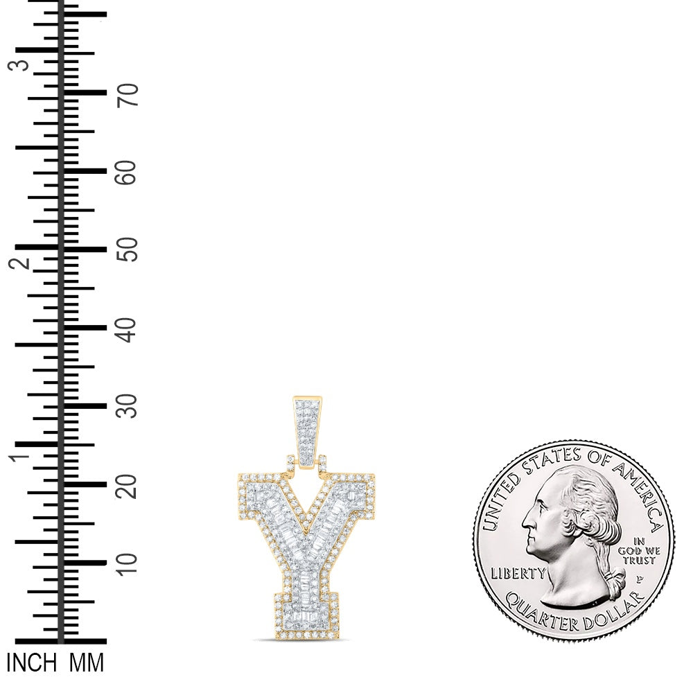 0.61 Ctw Natural Diamond Hiphop Initial Letter Y Pendant in 10k Yellow Gold