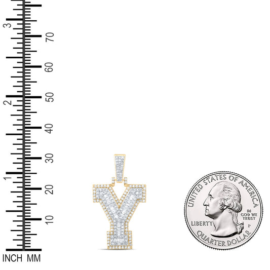 0.61 Ctw Natural Diamond Hiphop Initial Letter Y Pendant in 10k Yellow Gold