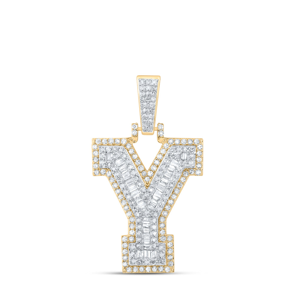 0.61 Ctw Natural Diamond Hiphop Initial Letter Y Pendant in 10k Yellow Gold