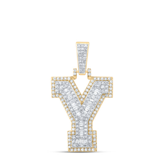 0.61 Ctw Natural Diamond Hiphop Initial Letter Y Pendant in 10k Yellow Gold