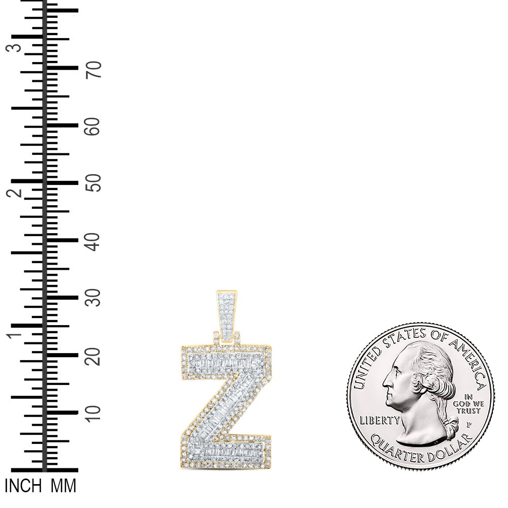0.75 Ctw Natural Diamond Hiphop Initial Letter Z Pendant in 10k Yellow Gold
