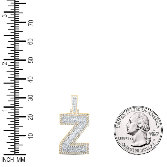 0.75 Ctw Natural Diamond Hiphop Initial Letter Z Pendant in 10k Yellow Gold