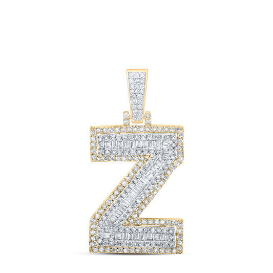 0.75 Ctw Natural Diamond Hiphop Initial Letter Z Pendant in 10k Yellow Gold