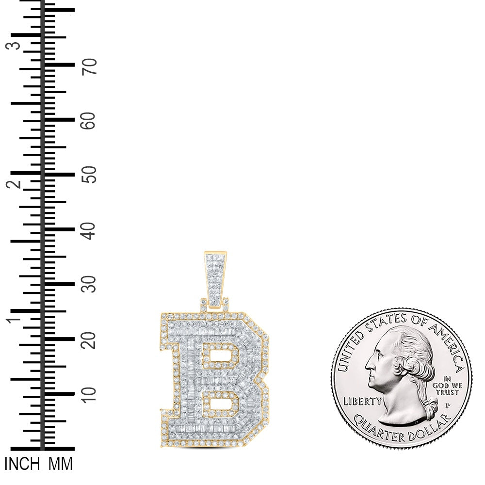 1.37 Ctw Natural Diamond Block Initial Letter Alphabet B Pendant in 10k Yellow Gold
