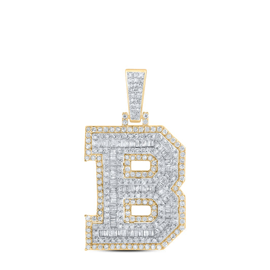 1.37 Ctw Natural Diamond Block Initial Letter Alphabet B Pendant in 10k Yellow Gold