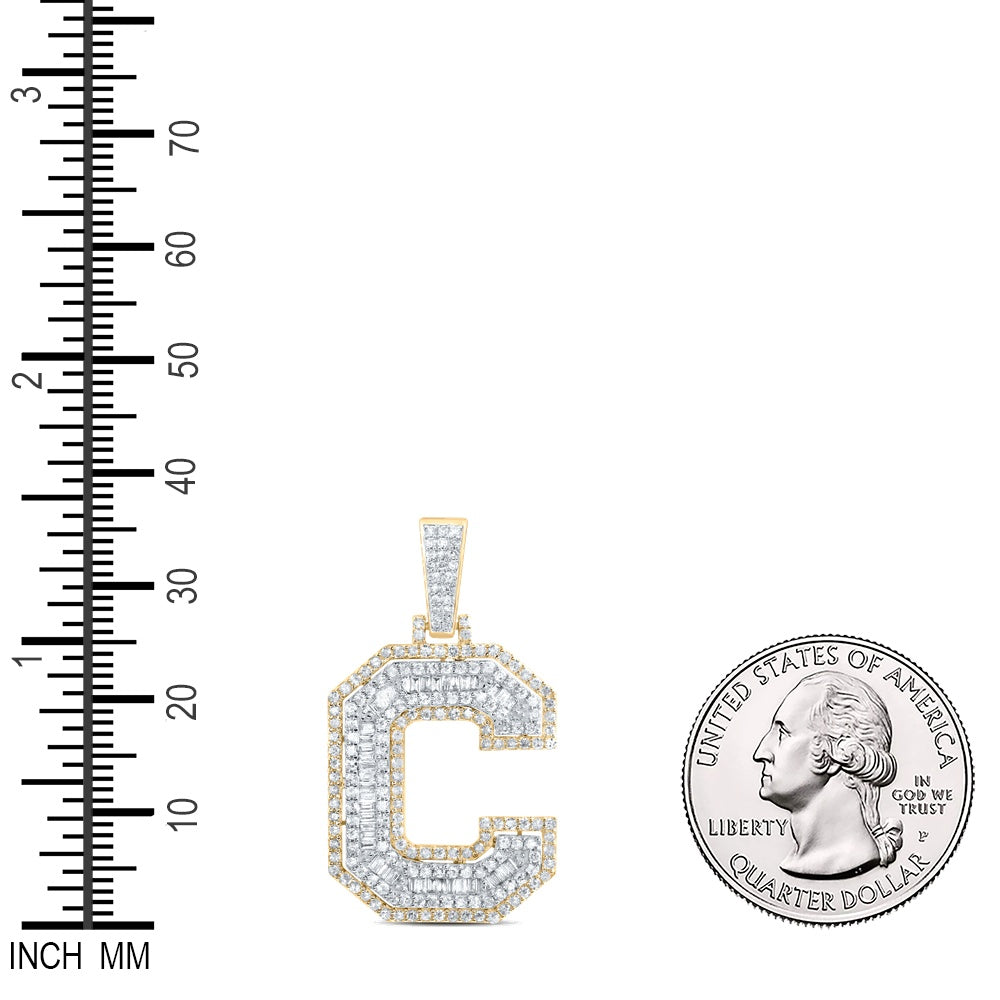 1.02 Ctw Natural Diamond Block Initial Letter Alphabet C Pendant in 10k Yellow Gold