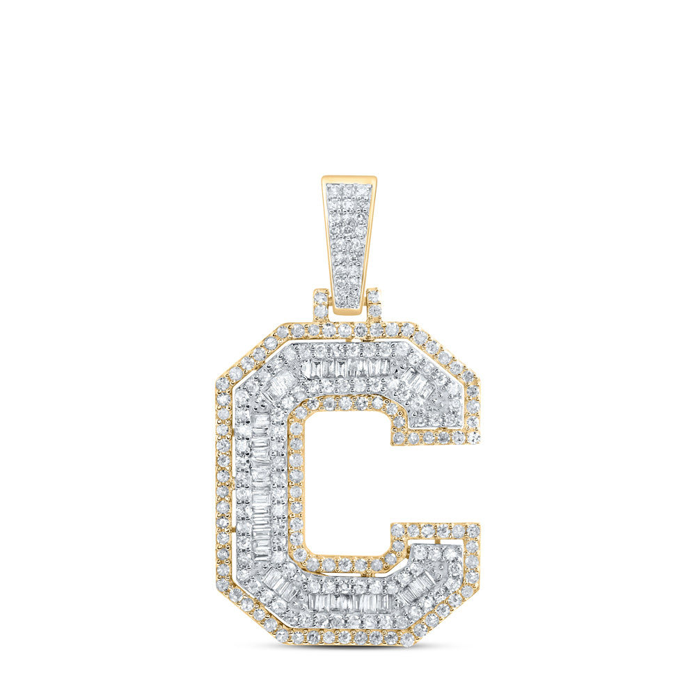 1.02 Ctw Natural Diamond Block Initial Letter Alphabet C Pendant in 10k Yellow Gold