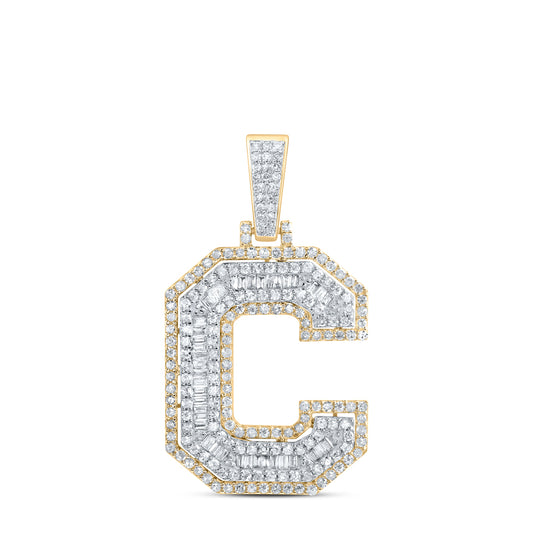 1.02 Ctw Natural Diamond Block Initial Letter Alphabet C Pendant in 10k Yellow Gold