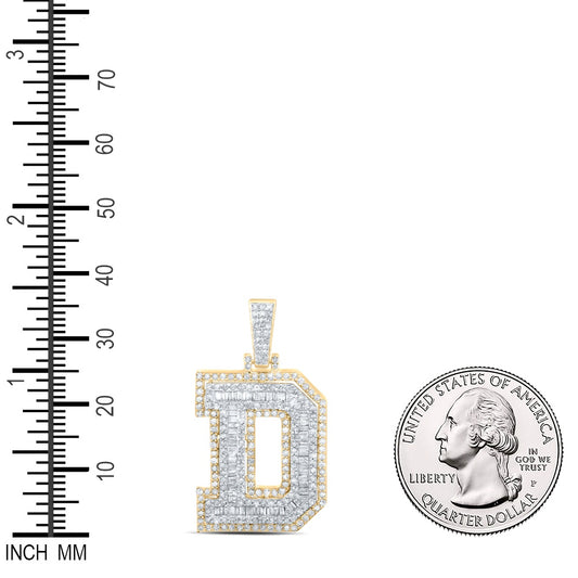 1.29 Ctw Natural Diamond Block Initial Letter Alphabet D Pendant in 10k Yellow Gold
