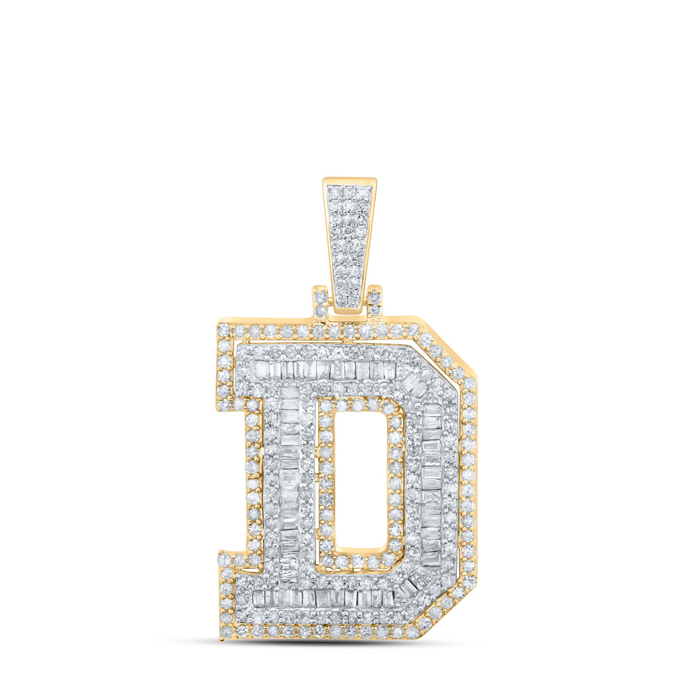 1.29 Ctw Natural Diamond Block Initial Letter Alphabet D Pendant in 10k Yellow Gold