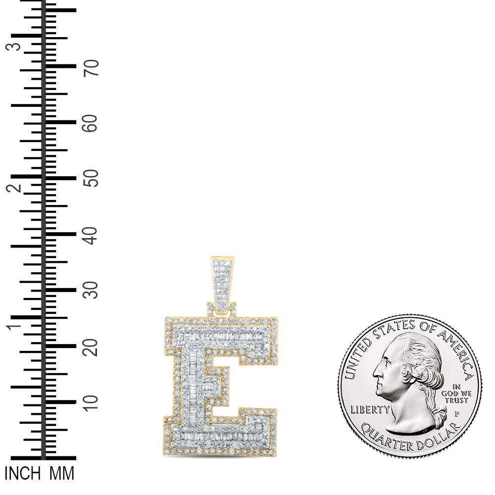 1.24 Ctw Natural Diamond Block Initial Letter Alphabet E Pendant in 10k Yellow Gold
