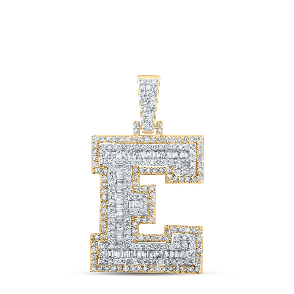 1.24 Ctw Natural Diamond Block Initial Letter Alphabet E Pendant in 10k Yellow Gold