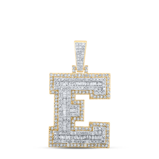 1.24 Ctw Natural Diamond Block Initial Letter Alphabet E Pendant in 10k Yellow Gold