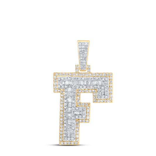 1 Ctw Natural Diamond Block Initial Letter Alphabet F Pendant in 10k Yellow Gold
