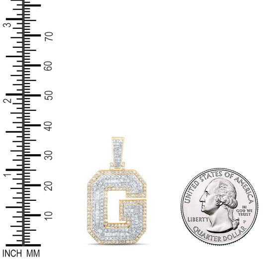1.15 Ctw Natural Diamond Block Initial Letter Alphabet G Pendant in 10k Yellow Gold