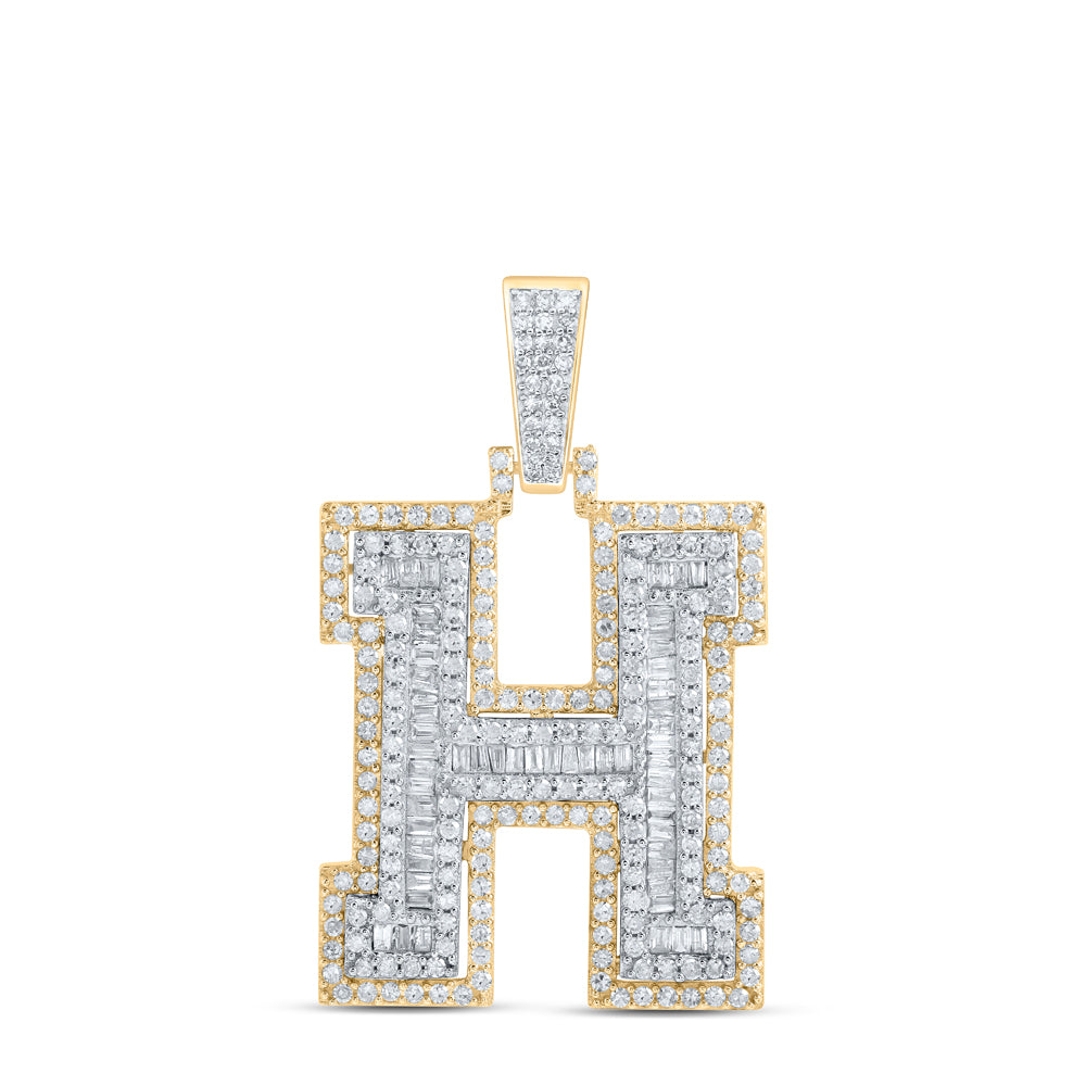 1.21 Ctw Natural Diamond Block Initial Letter Alphabet H Pendant in 10k Yellow Gold