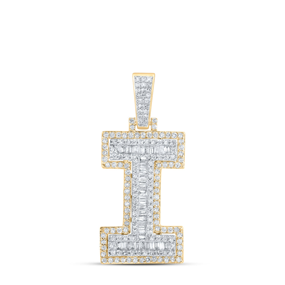 0.92 Ctw Natural Diamond Block Initial Letter Alphabet I Pendant in 10k Yellow Gold