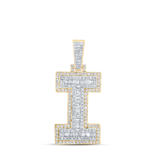 0.92 Ctw Natural Diamond Block Initial Letter Alphabet I Pendant in 10k Yellow Gold