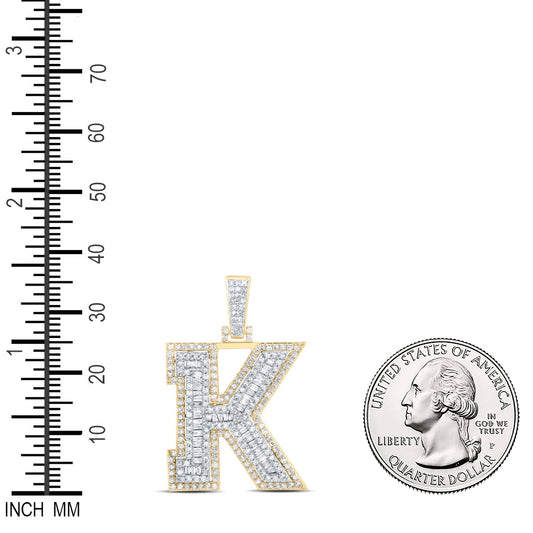 1.17 Ctw Natural Diamond Block Initial Letter Alphabet K Pendant in 10k Yellow Gold