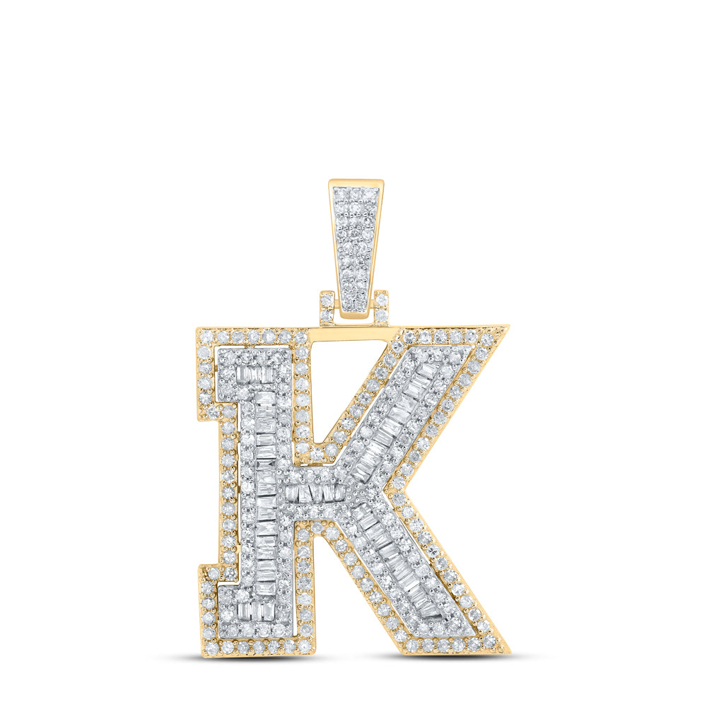 1.17 Ctw Natural Diamond Block Initial Letter Alphabet K Pendant in 10k Yellow Gold