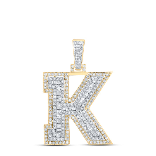 1.17 Ctw Natural Diamond Block Initial Letter Alphabet K Pendant in 10k Yellow Gold