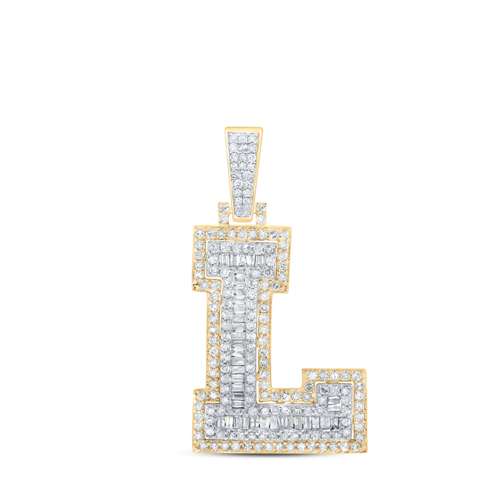 0.94 Ctw Natural Diamond Block Initial Letter Alphabet L Pendant in 10k Yellow Gold