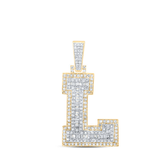 0.94 Ctw Natural Diamond Block Initial Letter Alphabet L Pendant in 10k Yellow Gold
