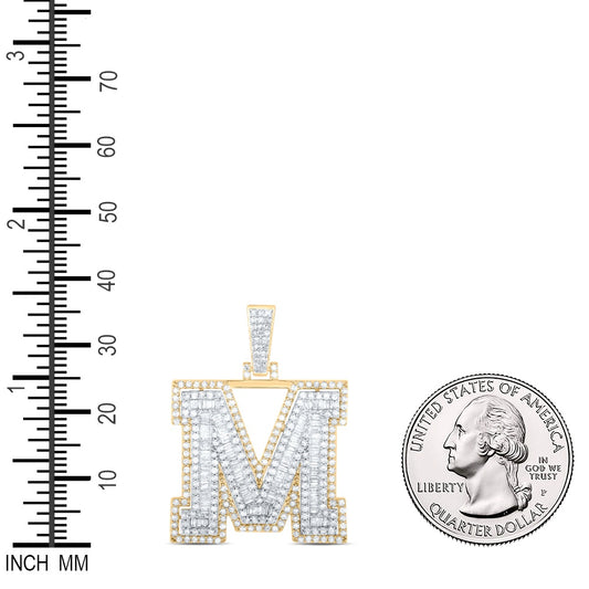 1.58 Ctw Natural Diamond Block Initial Letter Alphabet M Pendant in 10k Yellow Gold
