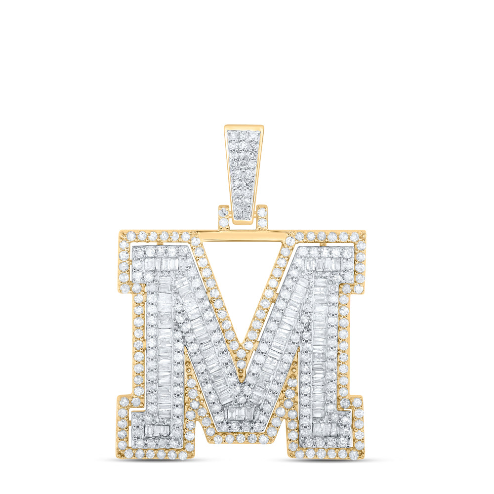 1.58 Ctw Natural Diamond Block Initial Letter Alphabet M Pendant in 10k Yellow Gold