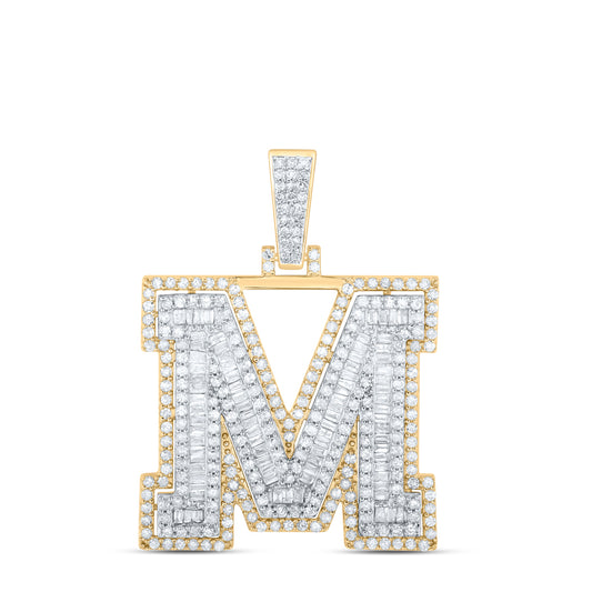 1.58 Ctw Natural Diamond Block Initial Letter Alphabet M Pendant in 10k Yellow Gold