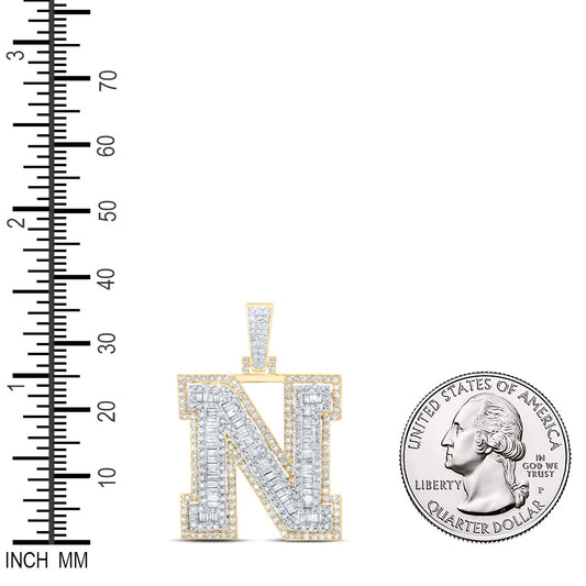 1.43 Ctw Natural Diamond Block Initial Letter Alphabet N Pendant in 10k Yellow Gold