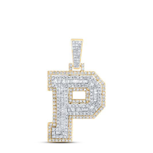 1.08 Ctw Natural Diamond Block Initial Letter Alphabet P Pendant in 10k Yellow Gold