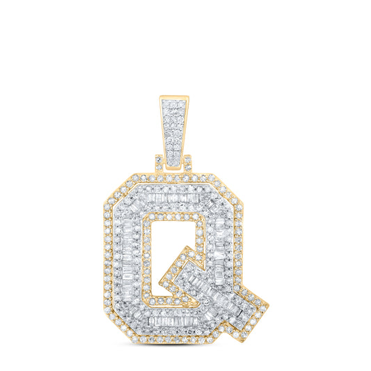 0.92 Ctw Natural Diamond Block Initial Letter Alphabet Q Pendant in 10k Yellow Gold