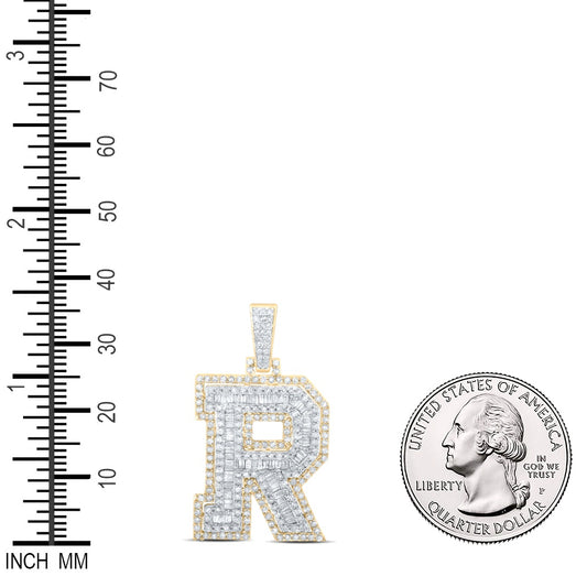 1.21 Ctw Natural Diamond Block Initial Letter Alphabet R Pendant in 10k Yellow Gold