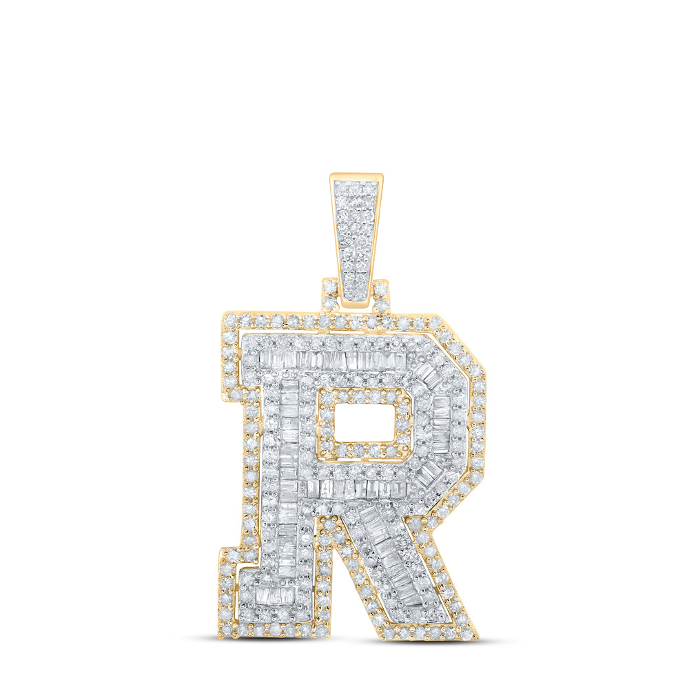 1.21 Ctw Natural Diamond Block Initial Letter Alphabet R Pendant in 10k Yellow Gold