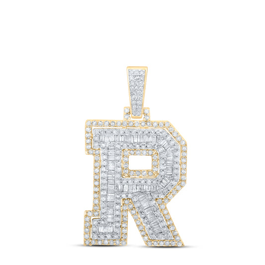 1.21 Ctw Natural Diamond Block Initial Letter Alphabet R Pendant in 10k Yellow Gold