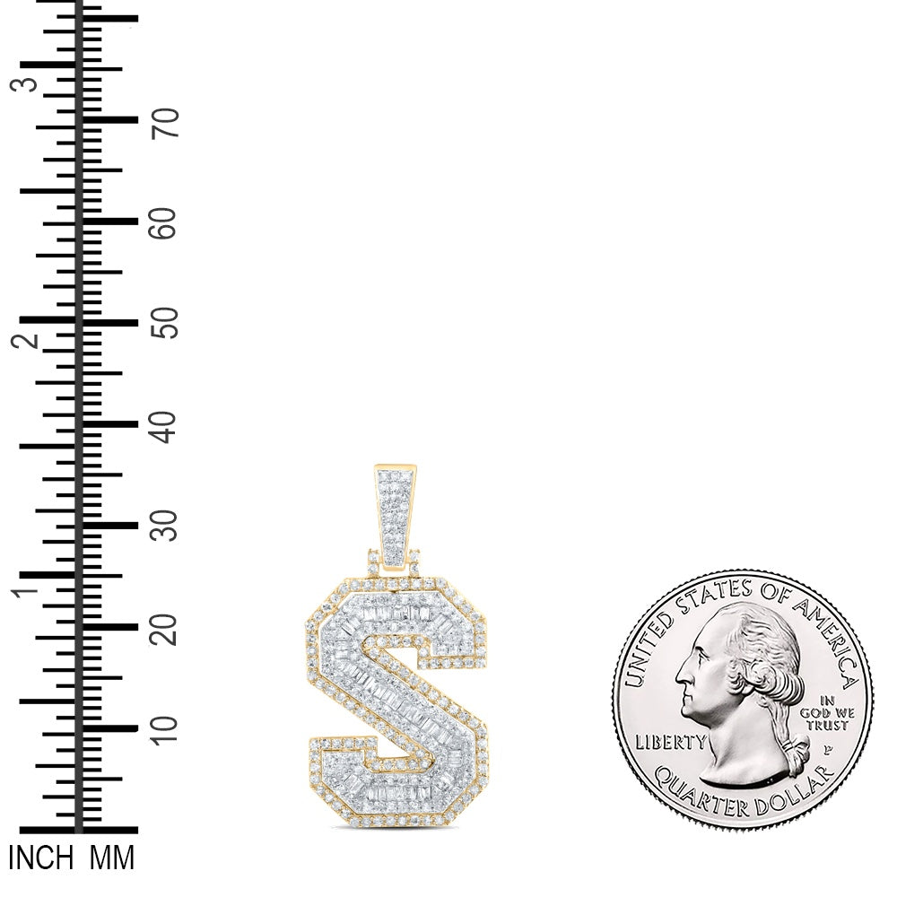 1.04 Ctw Natural Diamond Block Initial Letter Alphabet S Pendant in 10k Yellow Gold