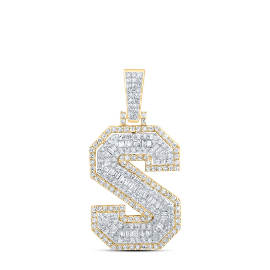 1.04 Ctw Natural Diamond Block Initial Letter Alphabet S Pendant in 10k Yellow Gold