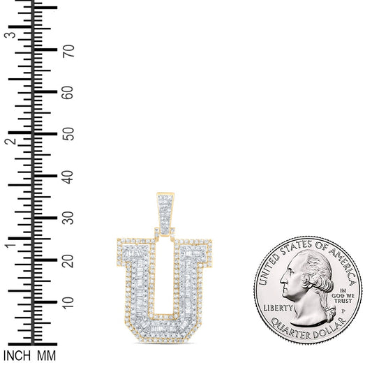 1.14 Ctw Natural Diamond Block Initial Letter Alphabet U Pendant in 10k Yellow Gold