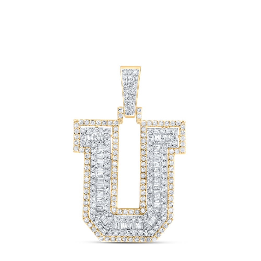 1.14 Ctw Natural Diamond Block Initial Letter Alphabet U Pendant in 10k Yellow Gold